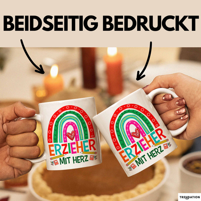Erzieher Mit Herz Tasse Lustiges Geschenk Für Kindergarten Erzieher Mann Weiß Trendation