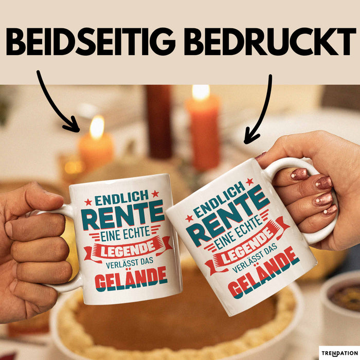 Rentner Pensionär Sarkasmus Tasse Geschenk Lustige Geschenkidee Spruch Endlich Rente Eine Echte Legende Verlässt Das Gelände Weiß Trendation