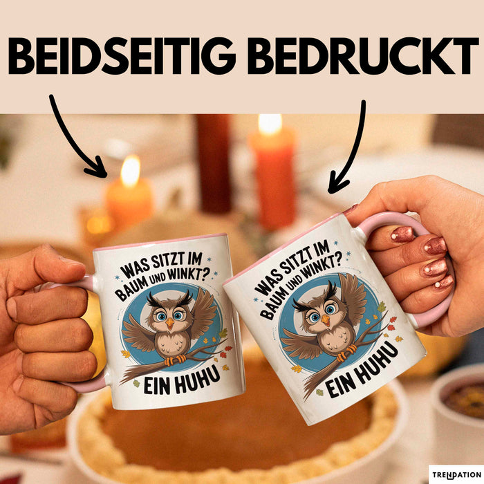 Eule Tier Sarkasmus Tasse Geschenk Was sitzt im Baum Vogel Geschenkidee Lustig Rosa Trendation