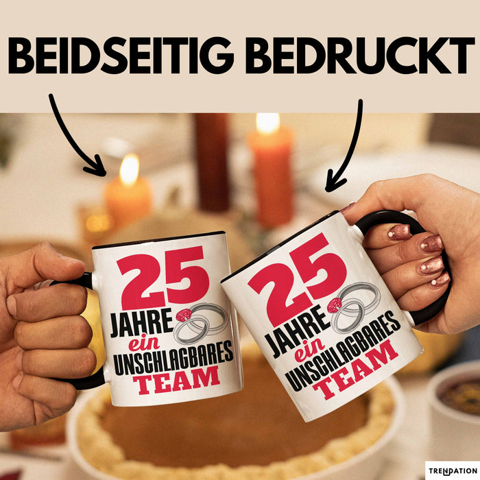 25 Jahre Tasse Geschenk Hochzeitstag Unschlagbares Team Spruch Schwarz Trendation