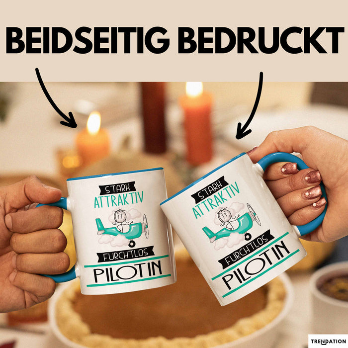 Pilotin Tasse Geschenk Becher Stark Attraktiv Furchtlos Pilotin Lustige Geschenkidee Blau Trendation