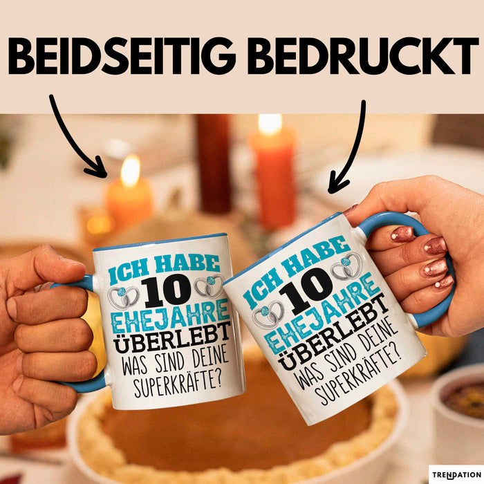 Rosenhochzeit Tasse Geschenk 10 Jahre Verheirtatet Geschenkidee Ehemann Ehefrau Becher Blau Trendation