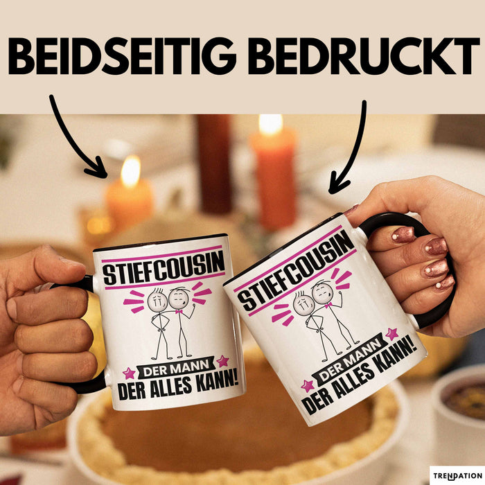 Stiefcousin Tasse Geschenk für Stiefcousin Der Mann Der Alles Kann Geschenkidee zum Geburtstag Schwarz Trendation