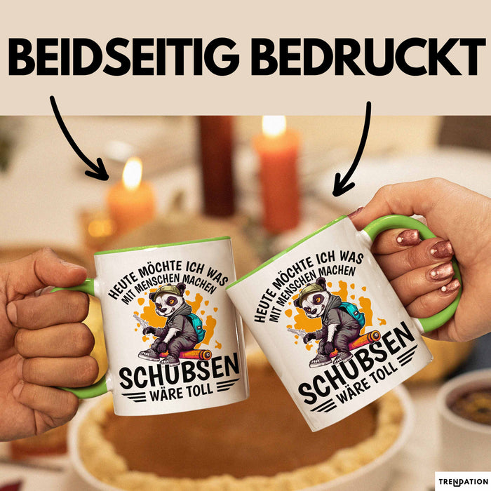 Lustige Tasse Waschbär Heute Möchte Ich Was Mit Menschen Machen Schubsen Wäre Toll Sarkasmus Ironier Humor Kaffee-Becher Grün Trendation