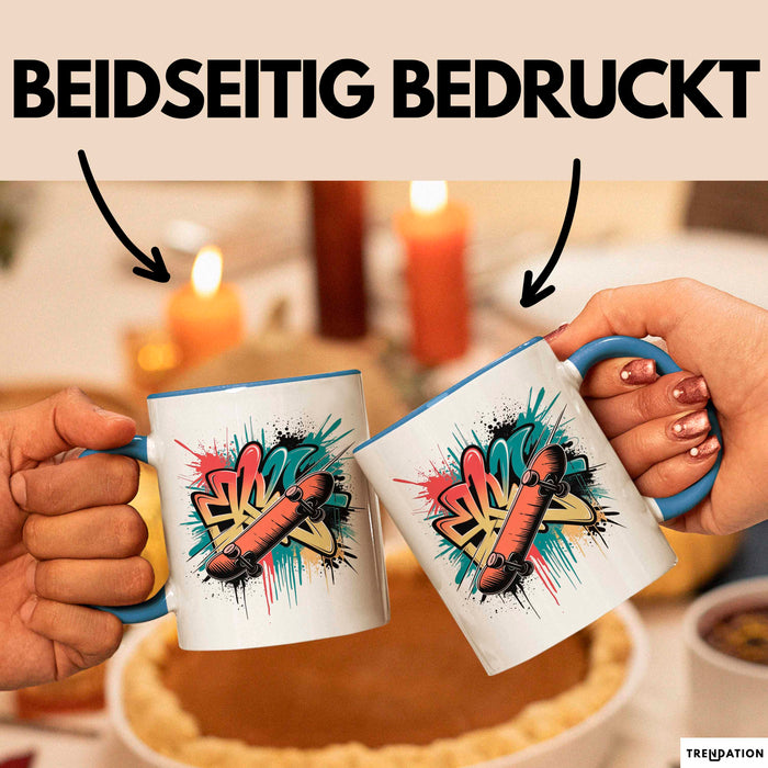 Skater Tasse Geschenkidee Skateboard Fan Lustiger Spruch Geschenkidee Lustig Blau Trendation