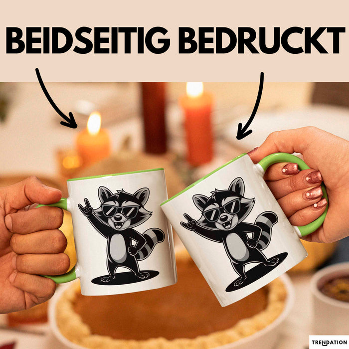 Waschbär Tierliebhaber Rockmusik Tasse Geschenk Lustige Geschenkidee Spruch Grün Trendation