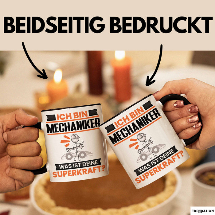 Mechaniker Tasse Geschenk für Mechaniker Geburtstag Lustiger Spruch Kaffee-Becher Was Ist Deine Superkraft Schwarz Trendation
