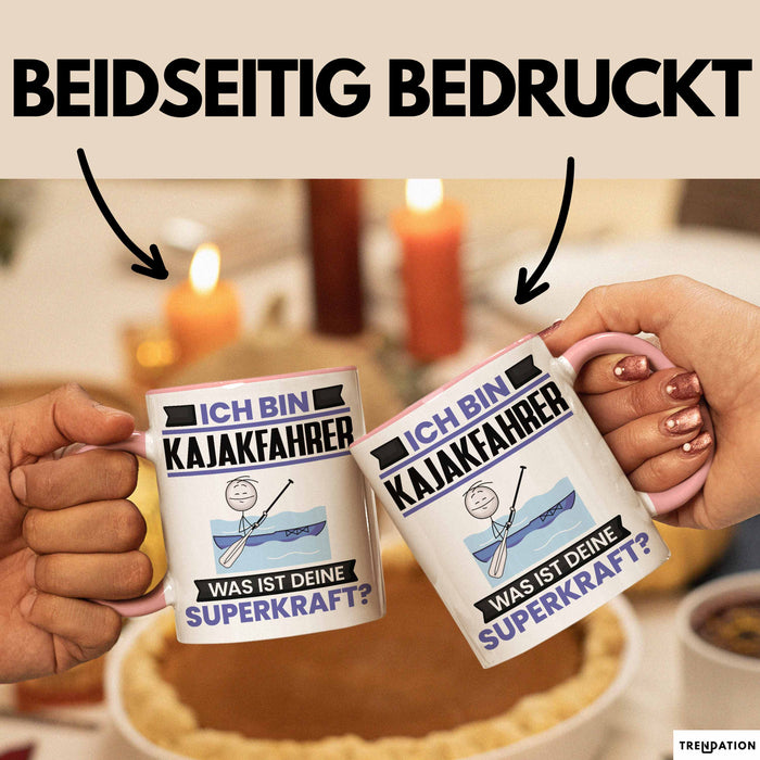 Kajakfahrer Tasse Geschenk für Kajakfahrer Geburtstag Lustiger Spruch Kaffee-Becher Was Ist Deine Superkraft Rosa Trendation