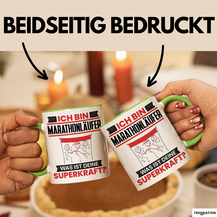 Marathonläufer Tasse Geschenk für Marathonläufer Geburtstag Lustiger Spruch Kaffee-Becher Was Ist Deine Superkraft Grün Trendation