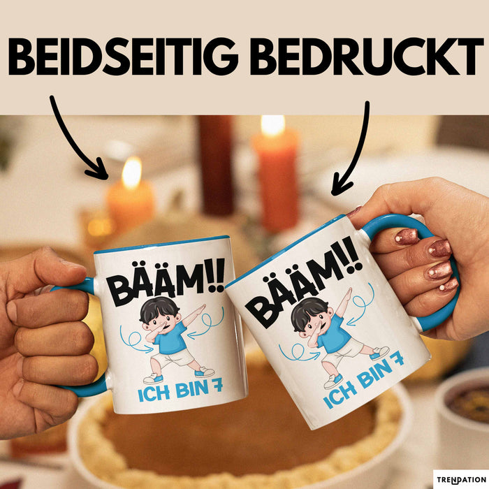 Tasse BÄÄM Ich bin 7 Kindergeburtstagsgeschenk mit DabTanz Blau Trendation