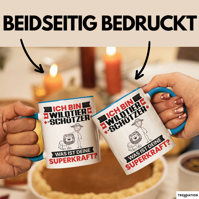 Wildtierschützer Tasse Geschenk für Wildtierschützer Geburtstag Lustiger Spruch Kaffee-Becher Was Ist Deine Superkraft Blau Trendation