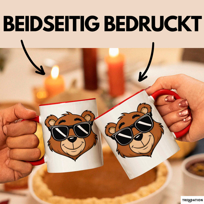 Teddybär Tier Sonnenbrille Tasse Geschenk Lustige Geschenkidee Spruch Rot Trendation