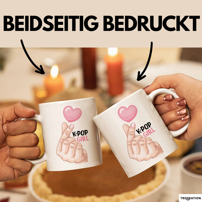 Kpop Love Girl Tasse Geschenk Süßes Herz Design Finger Herz Geste Weiß Trendation