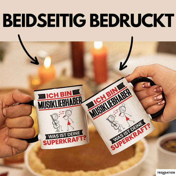 Musikliebhaber Tasse Geschenk für Musikliebhaber Geburtstag Lustiger Spruch Kaffee-Becher Was Ist Deine Superkraft Schwarz Trendation