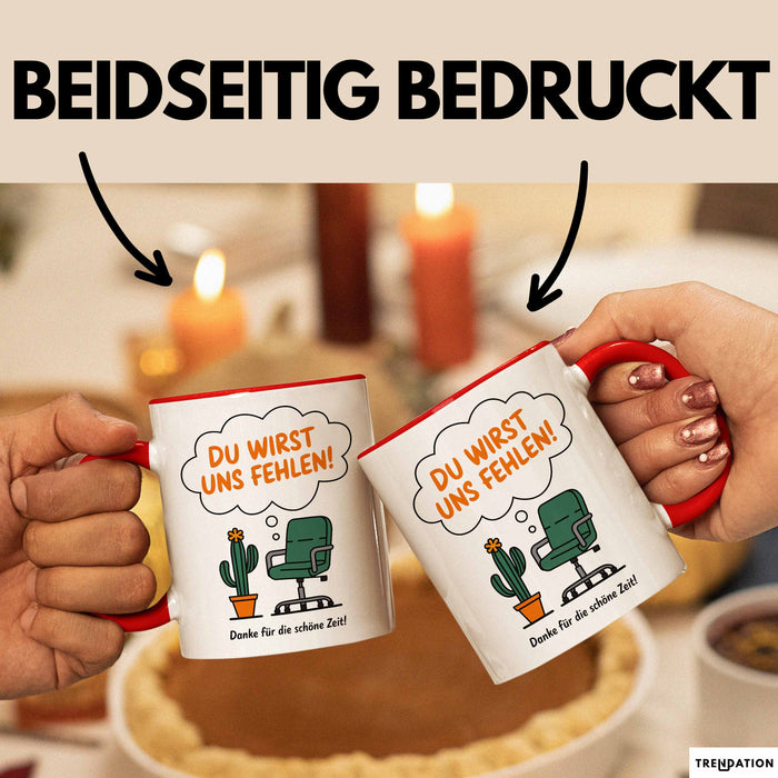 Büroarbeit Kollege Abschied Tasse Geschenk Lustige Geschenkidee Spruch Du Wirst Uns Fehlen Danke Für Die Schöne Zeit Rot Trendation
