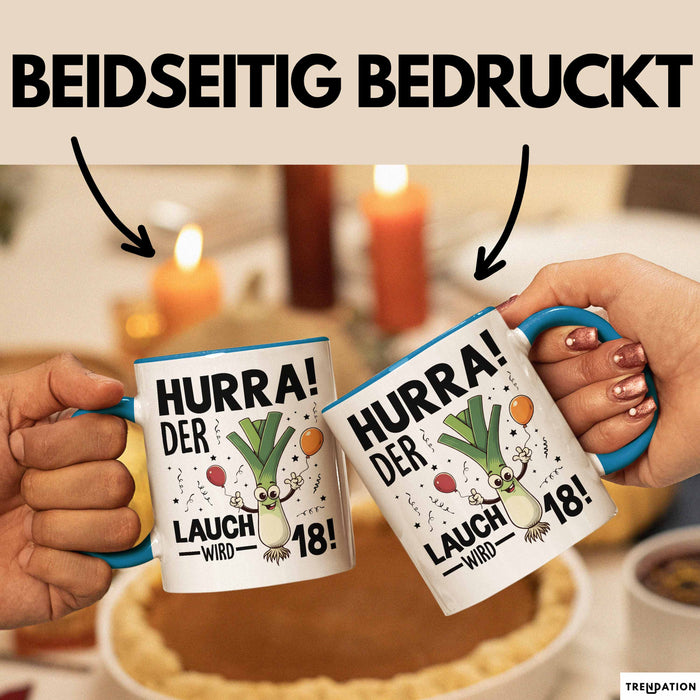 18. Geburtstag Tasse Geschenk Jungs Männer Mann 18Er Hurra Der Lauch Wird 18 Blau Trendation
