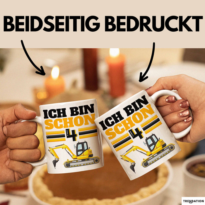 4. Geburtstag Geschenk Tasse Becher Jungs Bagger Ich Bin Schon 4 Weiß Trendation