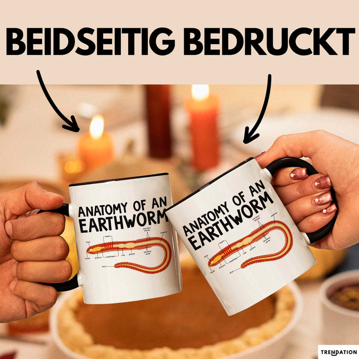 Regenwurm Tasse Geschenk Lustige Geschenkidee Spruch Anatomie Eines Regenwurms Schwarz Trendation