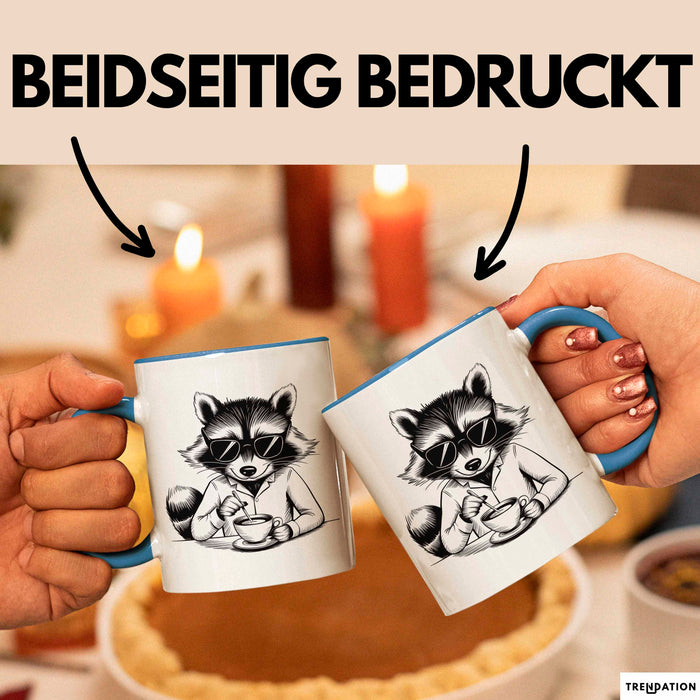 Waschbär Tierliebhaber Kaffee Tasse Geschenk Lustige Geschenkidee Spruch Blau Trendation