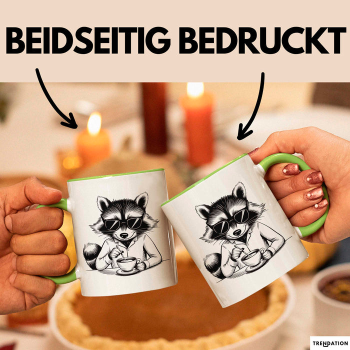 Waschbär Tierliebhaber Kaffee Tasse Geschenk Lustige Geschenkidee Spruch Grün Trendation