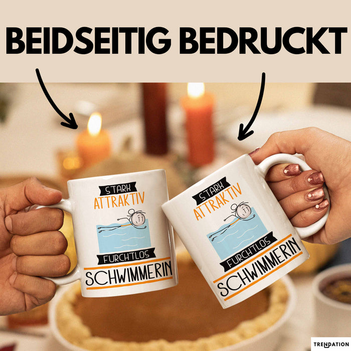 Schwimmerin Tasse Geschenk Becher Stark Attraktiv Furchtlos Schwimmerin Lustige Geschenkidee Weiß Trendation