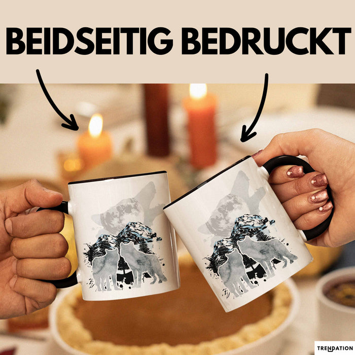 Wolf Tasse Geschenk Heulender Wolf Vögel Mond Silhouetten Geschenkidee Schwarz Trendation