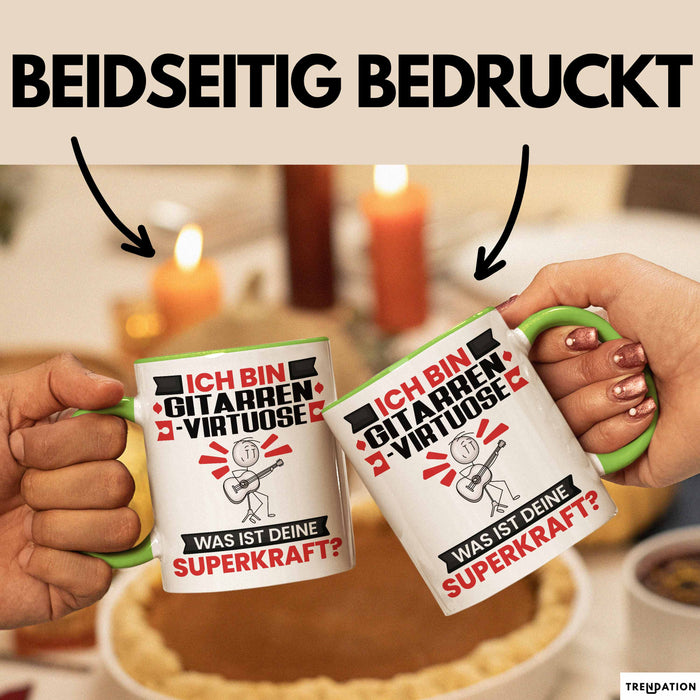 Gitarrenvirtuose Tasse Geschenk für Gitarrenvirtuose Geburtstag Lustiger Spruch Kaffee-Becher Was Ist Deine Superkraft Grün Trendation