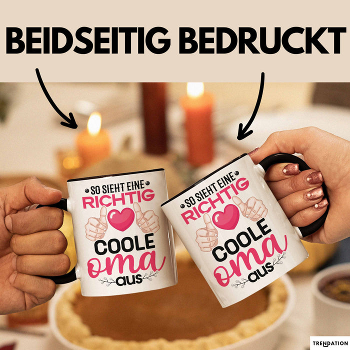 Coole Oma Tasse Geschenk Muttertag Lustiger Spruch Richtig Cool Schwarz Trendation