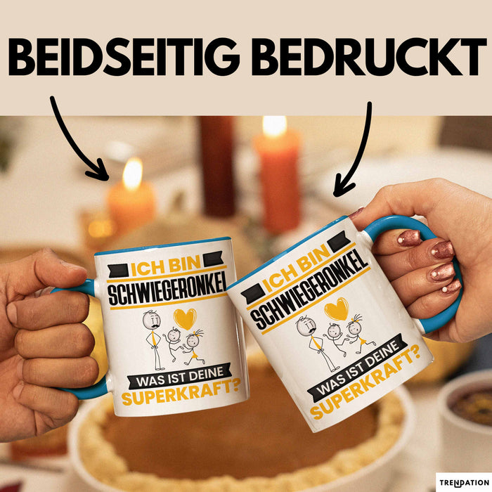 Schwiegeronkel Tasse Geschenk für Schwiegeronkel Geburtstag Lustiger Spruch Kaffee-Becher Was Ist Deine Superkraft Blau Trendation