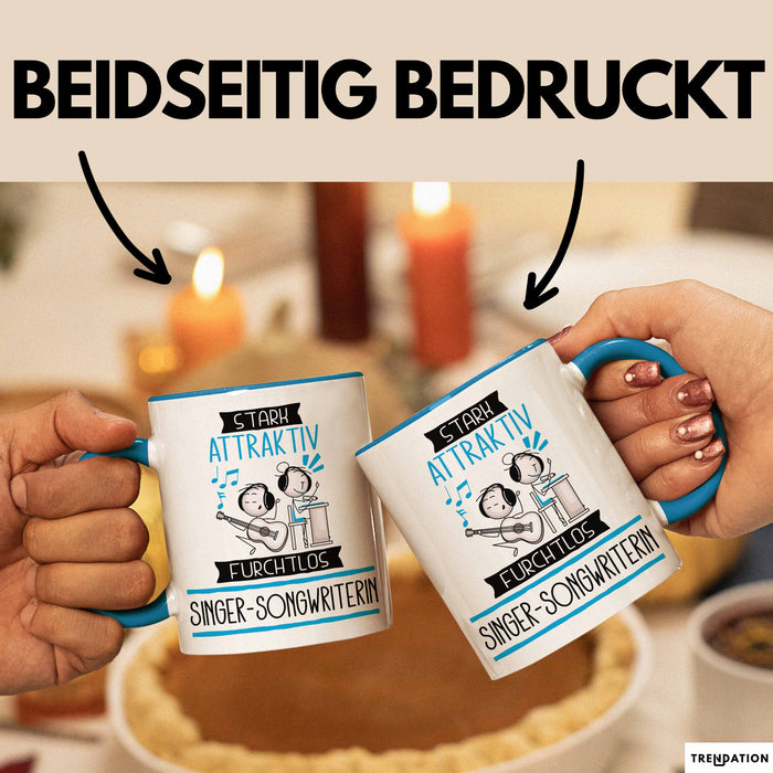 Singer-Songwriterin Tasse Geschenk Becher Stark Attraktiv Furchtlos Singer-Songwriterin Lustige Geschenkidee Blau Trendation