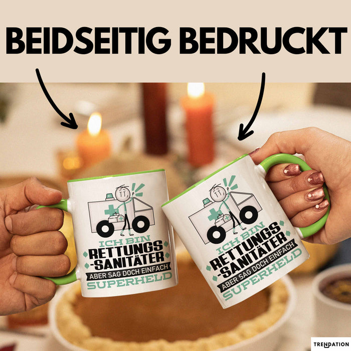Rettungssanitäter Geschenk Tasse Ich Bin Rettungssanitäter Aber Sag Doch Einfach Superheld Lustige Geschenkdiee für Rettungssanitäter Kaffee-Becher Grün Trendation