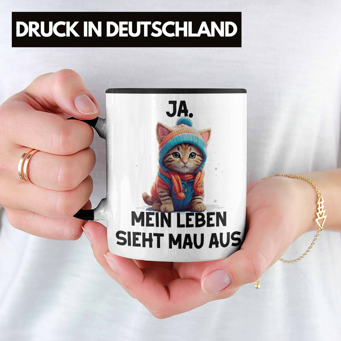 Dank Meme Tasse Katzen Besitzer Wortspiel Ja Mein Leben Sieht Mau Aus Traurige Katze Geschenkidee Süße Katze Schwarz Trendation