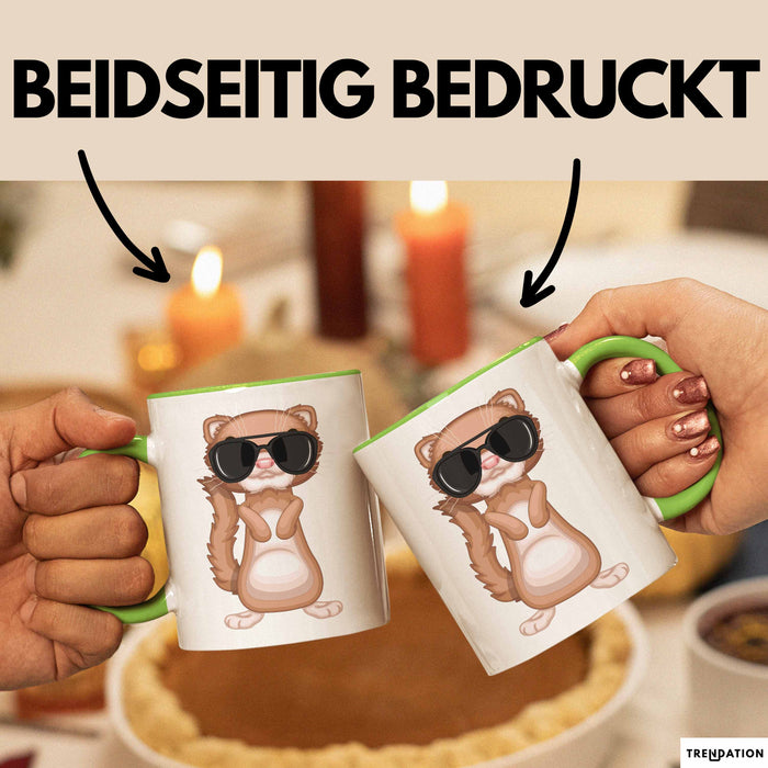 Frettchen Tasse Geschenk Sonnenbrille Grafik Lustige Geschenkidee Grün Trendation