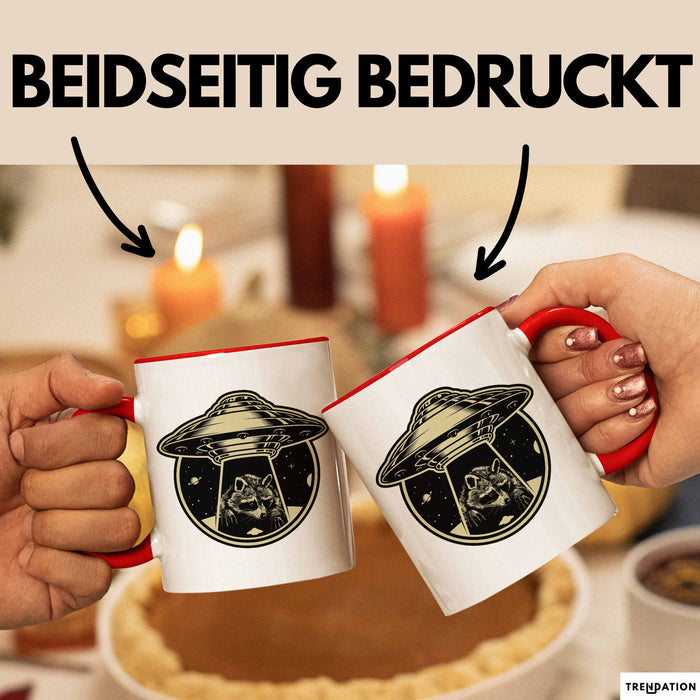 Waschbär Geschenk Tasse Ufo Alien Waschbär-Liebhaber Geschenkdidee Rot Trendation