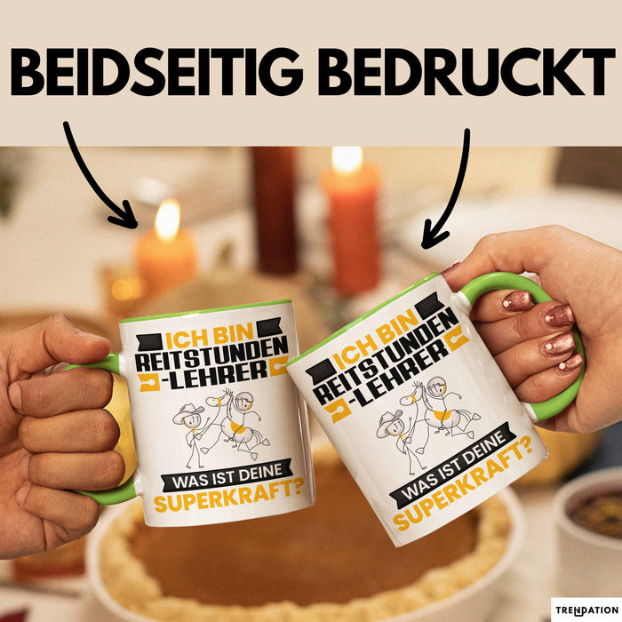 Reitstundenlehrer Tasse Geschenk für Reitstundenlehrer Geburtstag Lustiger Spruch Kaffee-Becher Was Ist Deine Superkraft Grün Trendation