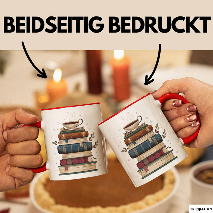 Bücherwurm Tasse Geschenkidee für Vielleser Lustiger Spruch Rot Trendation