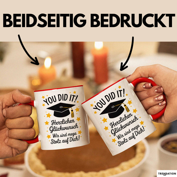 Schüler Abschluss Tasse Geschenk Lustige Geschenkidee Spruch Herzlichen Glückwünsche Rot Trendation