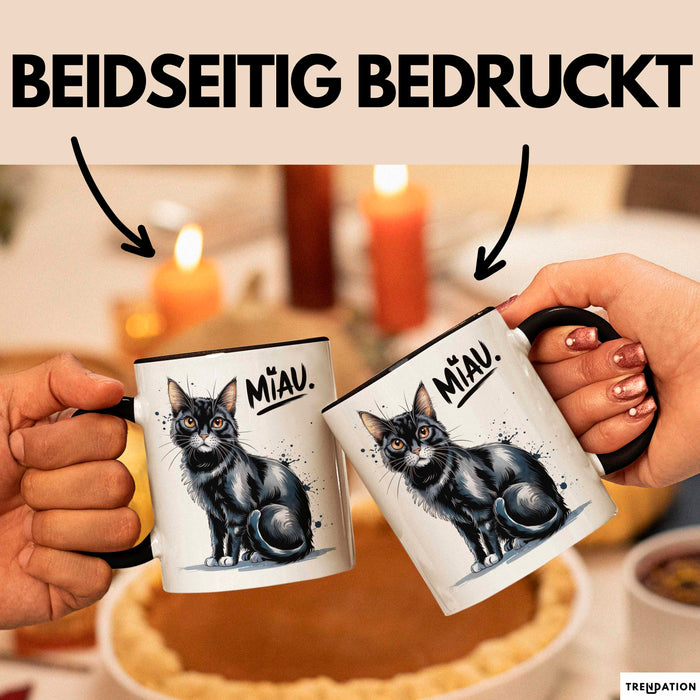 Katzen Tierliebhaber Tasse Geschenk Lustige Geschenkidee Spruch Miau Schwarz Trendation