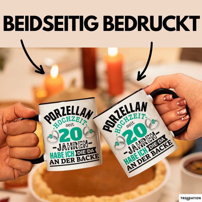 Pozellanhochzeit Tasse Geschenk Dornenhochzeit Geschenkidee Ehemann Ehefrau 20 Jahre Becher Schwarz Trendation