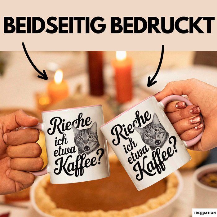 Kaffeeliebhaber Tasse Geschenk Lustige Geschenkidee Spruch Rieche Ich Etwa Kaffee Rosa Trendation
