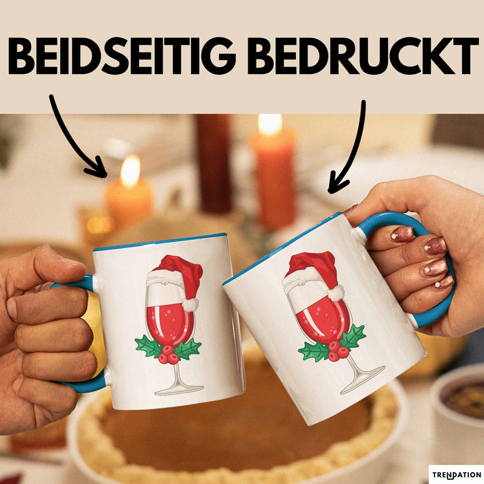Weihnachten Weinglas Tasse Geschenk Weihnachtliche Grafik Kaffee-Becher Blau Trendation