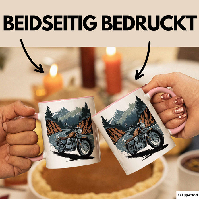 Motorradfahrer Tasse Geschenkidee für Biker Lustiger Spruch Rosa Trendation