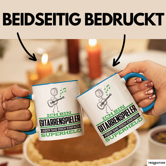 Gitarrenspieler Geschenk Tasse Ich Bin Gitarrenspieler Aber Sag Doch Einfach Superheld Lustige Geschenkdiee für Gitarrenspieler Kaffee-Becher Blau Trendation