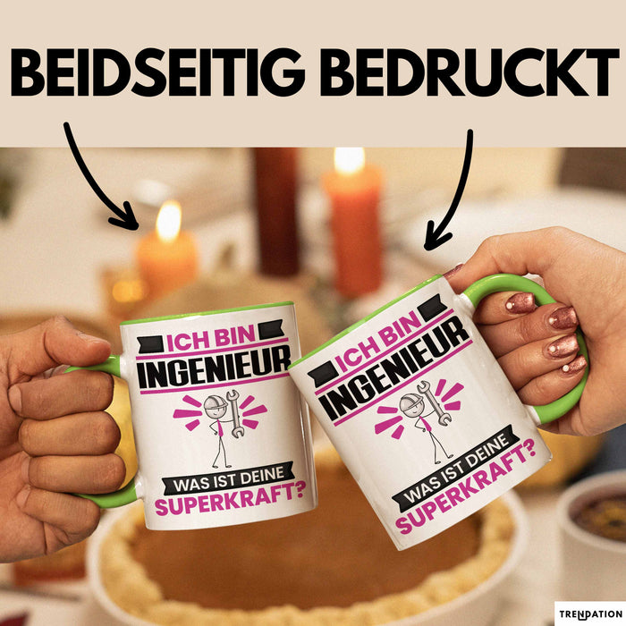 Ingenieur Tasse Geschenk für Ingenieur Geburtstag Lustiger Spruch Kaffee-Becher Was Ist Deine Superkraft Grün Trendation