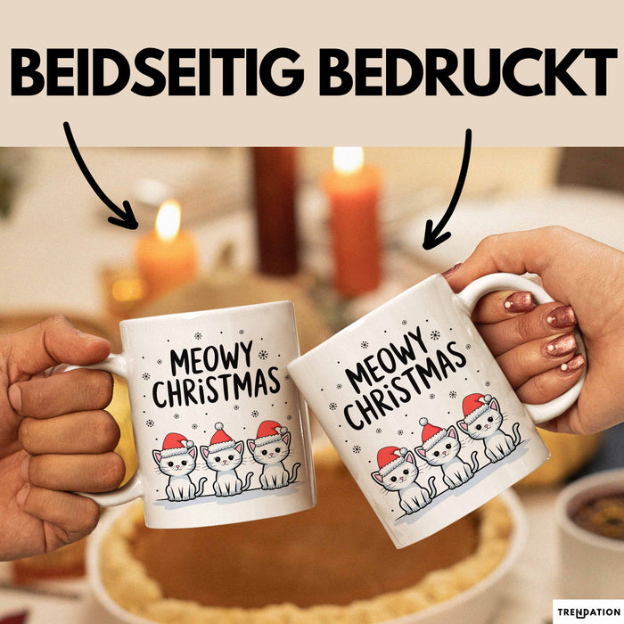 Katze Weihnachtsfeier Tasse Geschenk Lustige Geschenkidee Spruch Meowy Christmas Weiß Trendation
