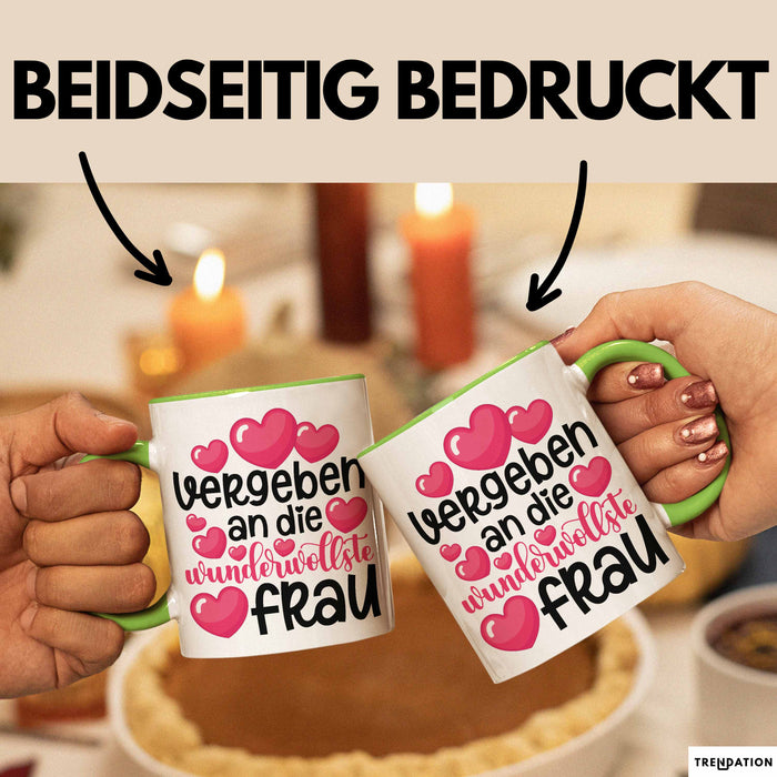 Valentinstag Tasse "Vergeben an die wundervollste Frau" Geschenkidee Grün Trendation