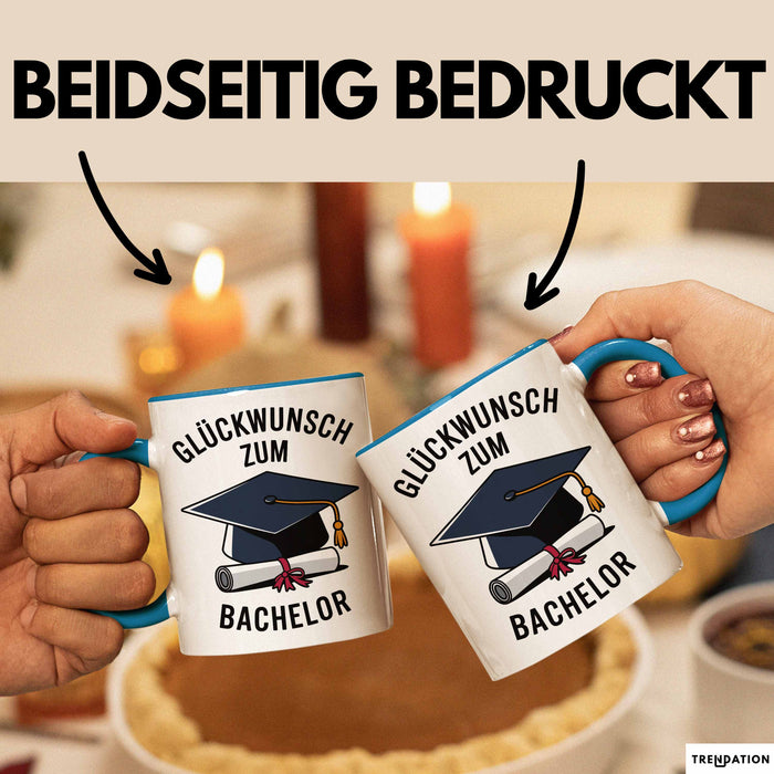 Schüler Abschluss Tasse Geschenk Lustige Geschenkidee Spruch Glückwunsch Zum Bachelor Blau Trendation
