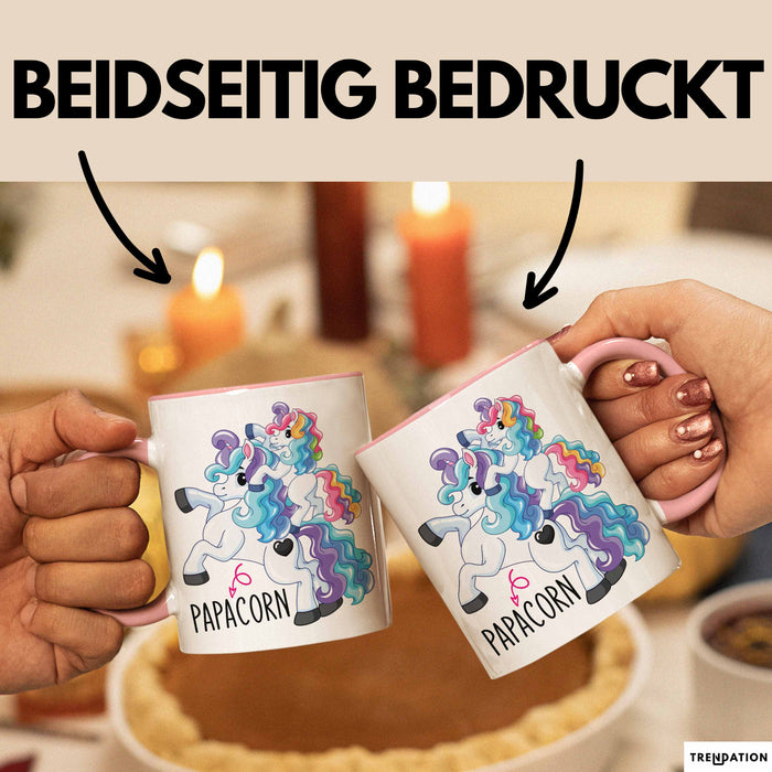Tasse Geschenk Papacorn Lustiges Einhorn Design Becher Rosa Trendation