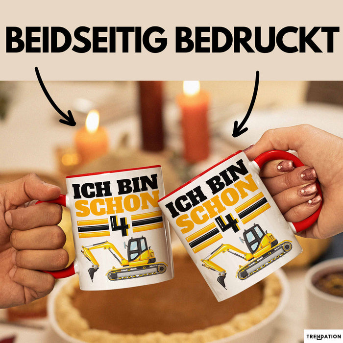 4. Geburtstag Geschenk Tasse Becher Jungs Bagger Ich Bin Schon 4 Rot Trendation