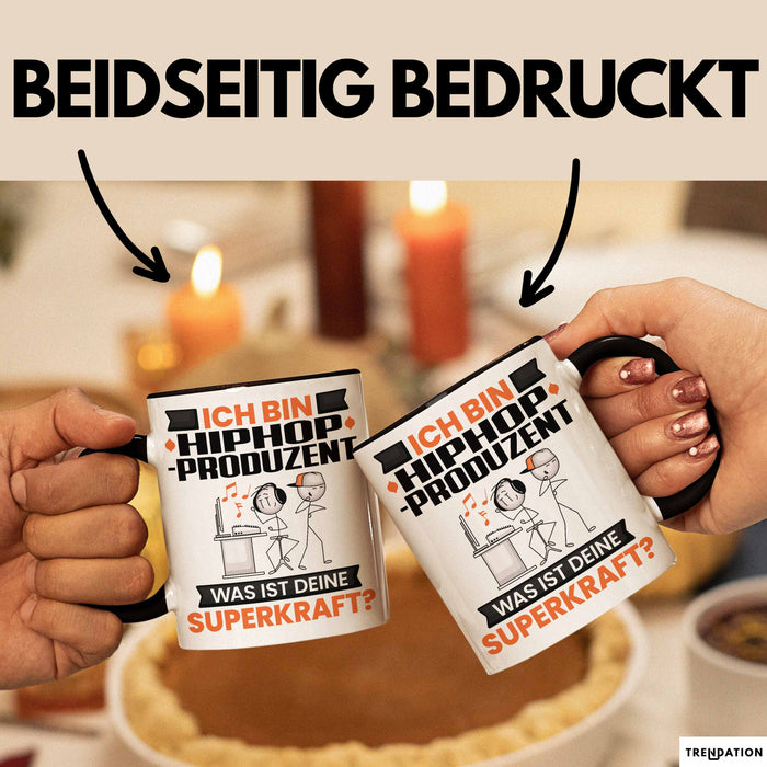 Hiphop-Produzent Tasse Geschenk für Hiphop-Produzent Geburtstag Lustiger Spruch Kaffee-Becher Was Ist Deine Superkraft Schwarz Trendation